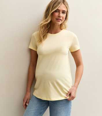 Maternity Light Yellow Crew Neck T-Shirt