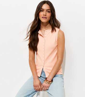 Petite Light Coral Button Through Tank Top