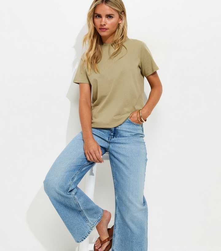 Petite Light Khaki Relaxed Crew Neck T-Shirt