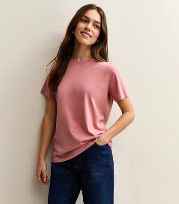 Petite Mid Pink Relaxed Crew Neck T-Shirt