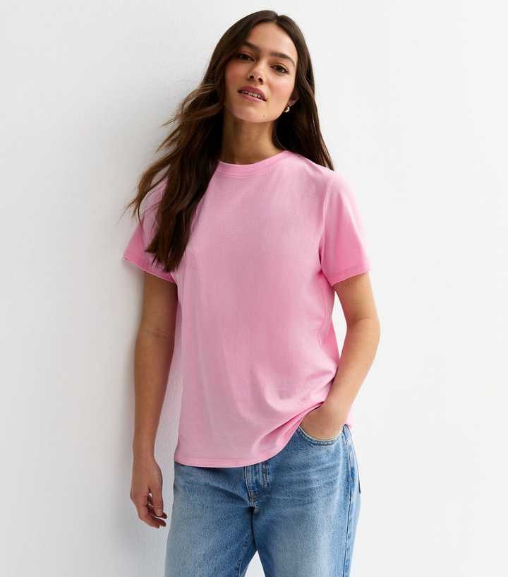 Petite Bright Pink Relaxed Crew Neck T-Shirt