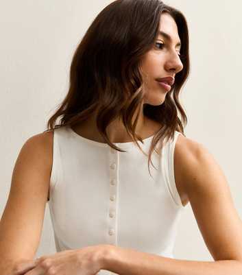 Tall Cream Button Through Tank Top