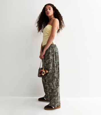 Girls Dark Green Camo Cargo Parachute Trousers
