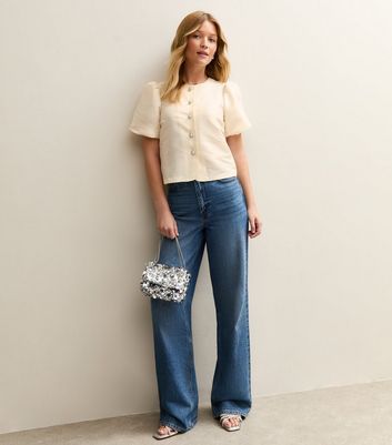 Cream Taffeta Puff Sleeve Top | New Look
