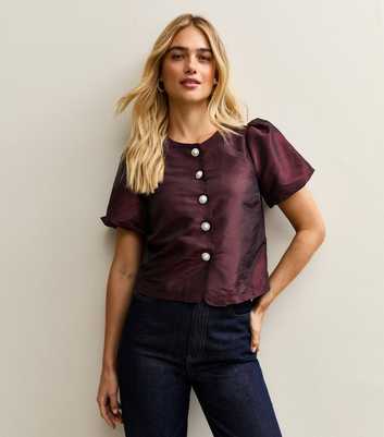 Dark BurgundyTaffeta Puff Sleeve Top