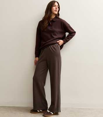 Brown Side Stripe Wide Leg Joggers