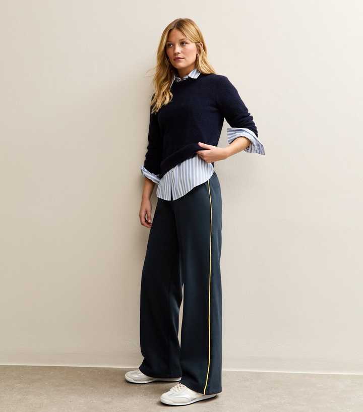Navy Side Stripe Wide Leg Joggers