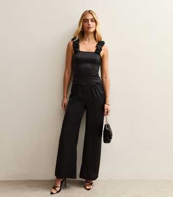 Black Satin Ruched Strap Cami