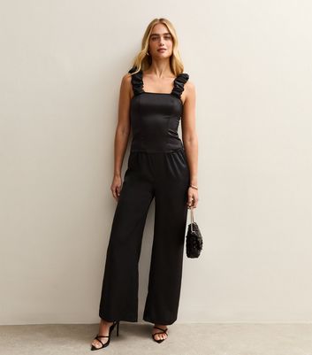 Black Satin Ruched Strap Cami | New Look