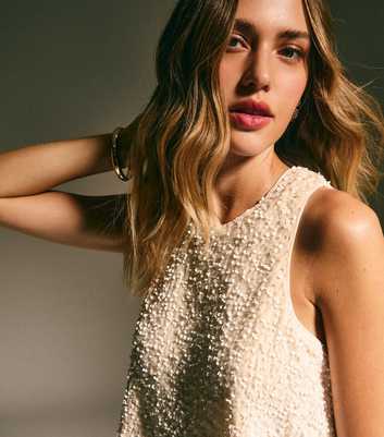 Cream Sequin Sleeveless Top