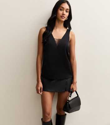 Black Lace Insert V-Neck Top