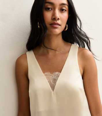 Cream Lace Insert V-Neck Top