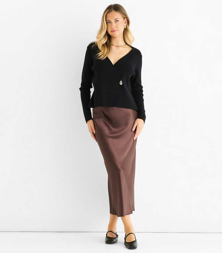 Gini London Black Compact Knit Wrap Cardigan