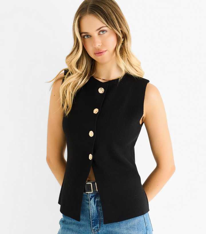 Gini London Black Button Front Top