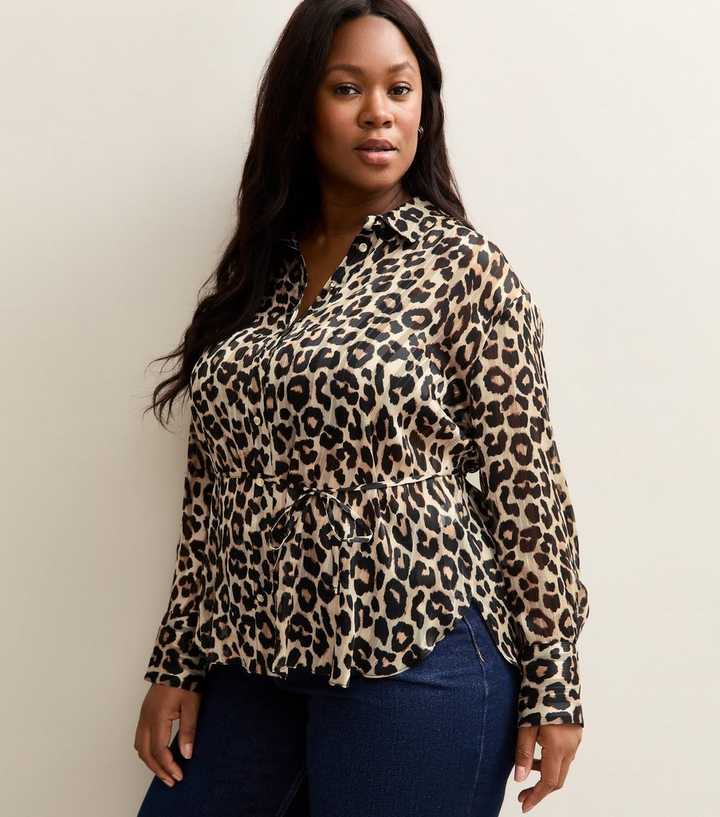 Curves Brown Animal Print Belted Shirt