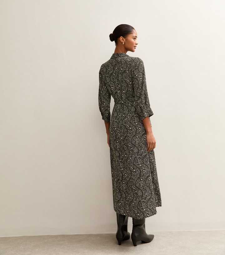 Green Patterned Belted Shirt Dress | New Look