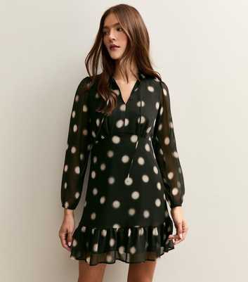Black Chiffon Polka Dot Mini Dress