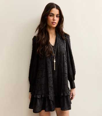 Black Floral Burnout Pussybow Mini Dress