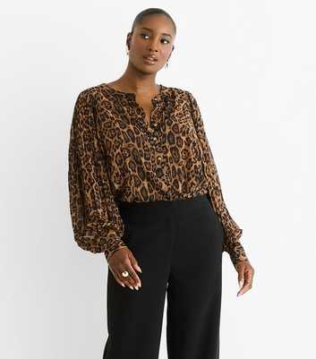 Gini London Brown Leopard Print Chiffon Blouse