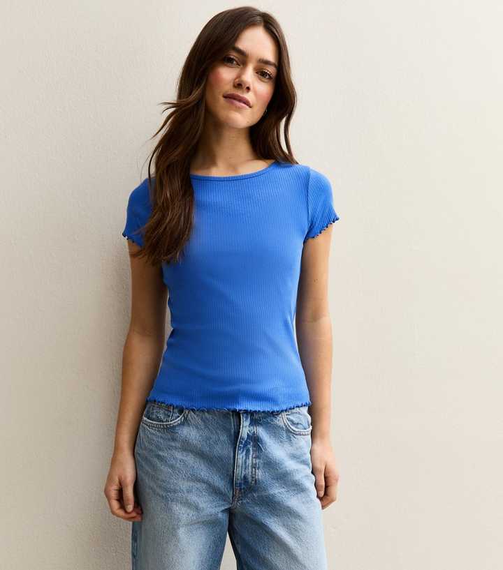 Petite Blue Ribbed Babylock Tee