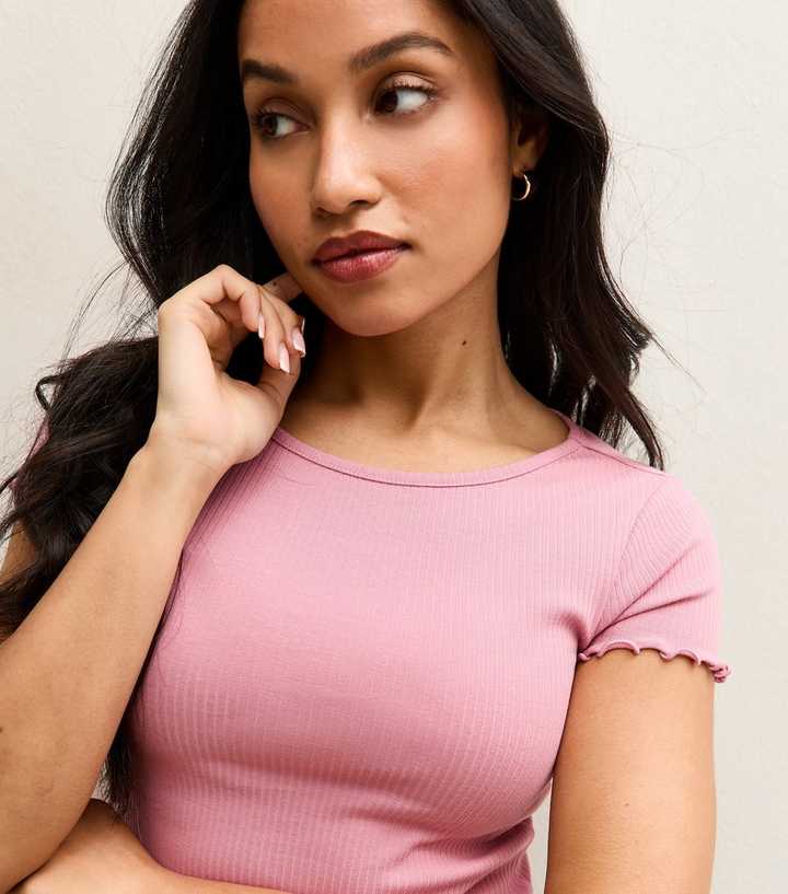 Petite Pink Ribbed Babylock Tee