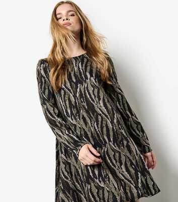 Apricot Khaki Zebra Print Swing Dress