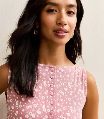 Petite Pink Floral Print Button Through Tank Top