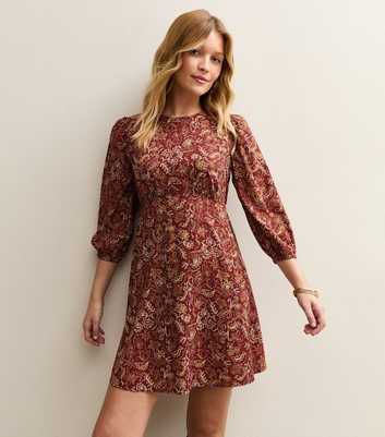 Red Floral Cropped Sleeve Mini Dress