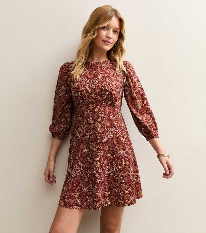 Red Floral Cropped Sleeve Mini Dress