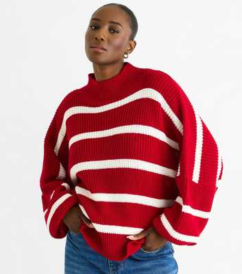 Gini London Red Stripped Chunky Knit Jumper