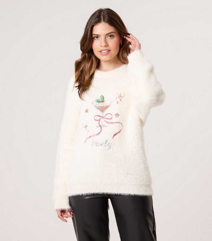 Blue Vanilla Off White Fluffy Christmas Jumper