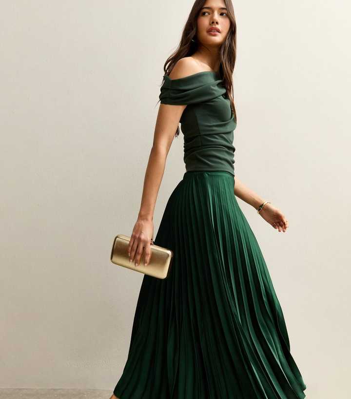 Skirt Outfits New Look Pleated Maxi Skirt Dark Green Satin Pleated Midi  Skirt