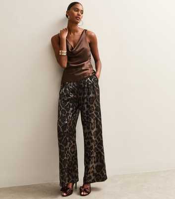 Silver Animal Print Wide Leg Trousers