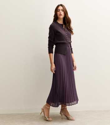 Dark Purple Chiffon Pleated Midi Skirt