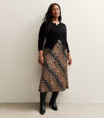 Curves Black Spot Print Satin Bias Cut Midi Skirt