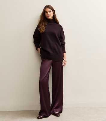 Dark Burgundy Satin Wide Leg Trousers