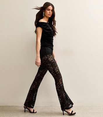 Black Floral Lace Flared Trousers
