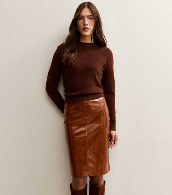 Tan Cracked Faux Leather Pencil Skirt