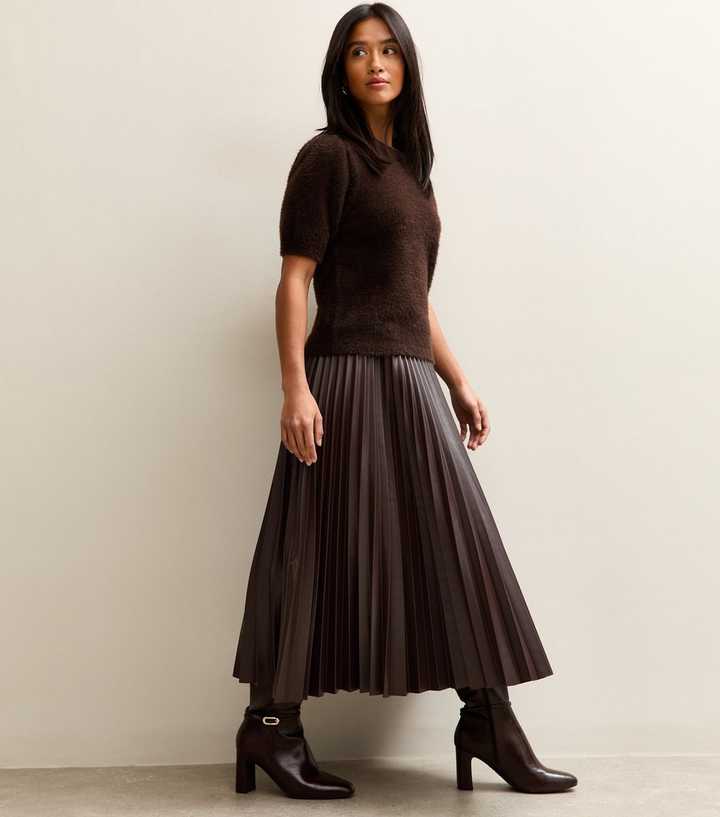 Jupe Midi Plissée Satin Rouge Bordeaux - Taille 10 (UK 10/US 6/EU 38)