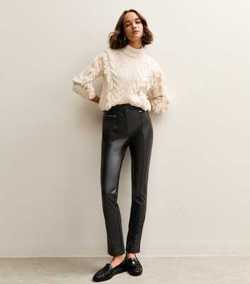 Black Faux Leather Zip Detail Biker Leggings