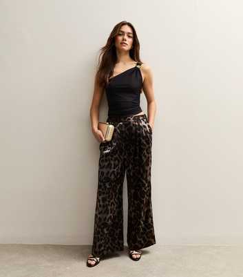 Petite Silver Animal Print Wide Leg Trousers