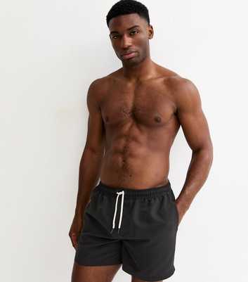 Black Regular Drawstring Swim Shorts