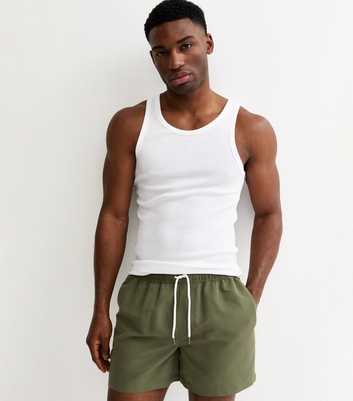 Dark Khaki Regular Drawstring Swim Shorts