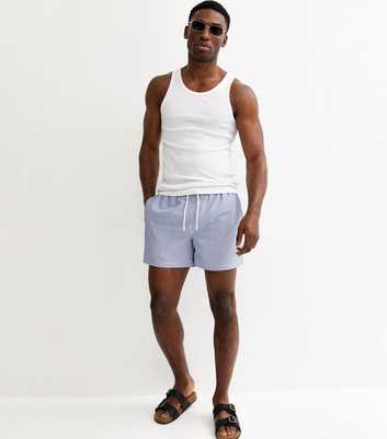 Blue Regular Seersucker Striped Swim Shorts