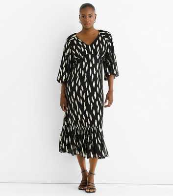 Gini London Black Patterned Gathered Hem Midi Dress