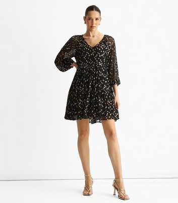 Gini London Black Chiffon Metallic Spot Mini Dress