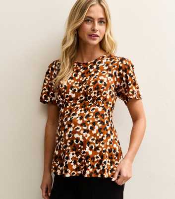 Maternity Brown Floral Textured Half Moon Waist Top