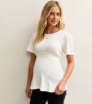 Maternity White Textured Jersey Half Moon Top
