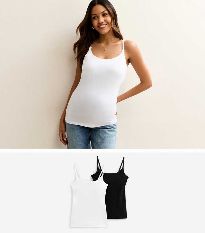 Maternity Pack of Two Black and White Scoop Neck Nursing Vests