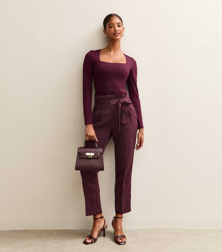 Dark Burgundy Pleated Paperbag Trousers